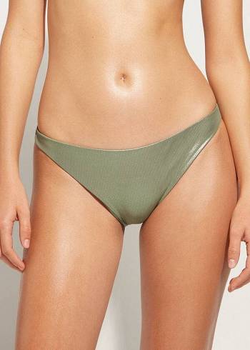 Bikini Bottoms Calzedonia Coated-Effect Antigua Verdes | BR1361SO