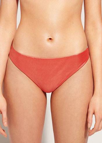 Bikini Bottoms Calzedonia Coated-Effect Antigua Coral Laranja | BR1362DN