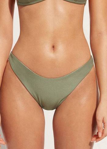 Bikini Bottoms Calzedonia Coated-Effect High-Cut Brazilian Antigua Verdes | BR1363FM