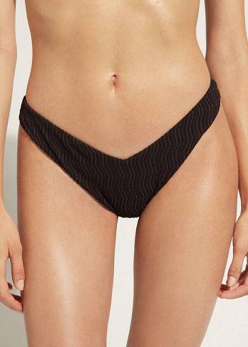 Bikini Bottoms Calzedonia High-Cut Brazilian Mykonos Pretas | BR1448XF