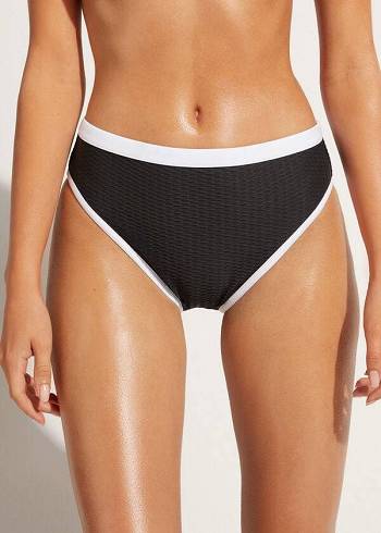 Bikini Bottoms Calzedonia High Waist Coimbra Pretas Branco | BR1422XF