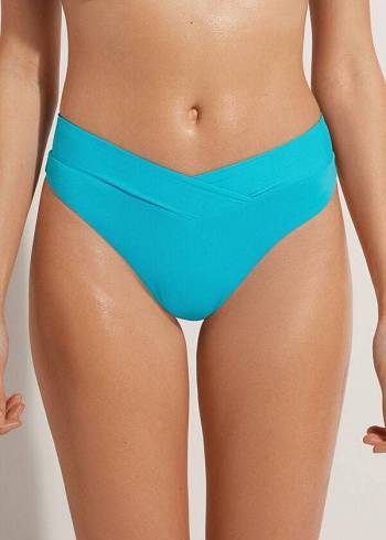 Bikini Bottoms Calzedonia High-Waist V-Cut Brazilian Indonesia Turquesa | BR1464AP