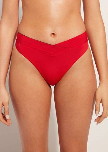 Bikini Bottoms Calzedonia High-Waist V-Cut Brazilian Indonesia Vermelhas | BR1465SO