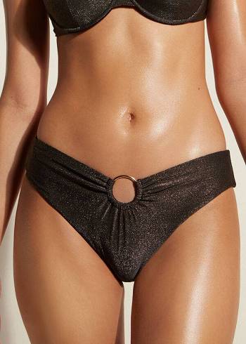 Bikini Bottoms Calzedonia Lamé High Waist Hollywood Pretas | BR1487IS