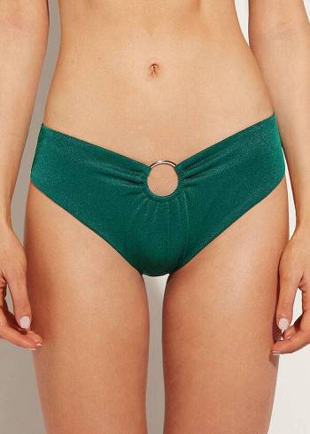 Bikini Bottoms Calzedonia Lamé High Waist Hollywood Verdes | BR1488OR