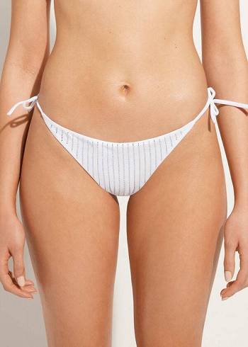 Bikini Bottoms Calzedonia Rhinestone Brazilian String Shanghai Branco | BR1519FM