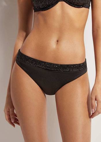 Bikini Bottoms Calzedonia Sequined Cannes Pretas | BR1534EX