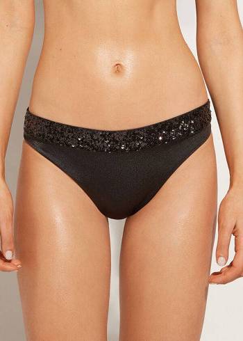 Bikini Bottoms Calzedonia Sequined Cannes rosa Pretas | BR1539IS