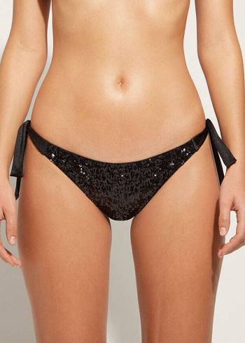 Bikini Bottoms Calzedonia Sequined Side-Tie Cannes Pretas | BR1549KI