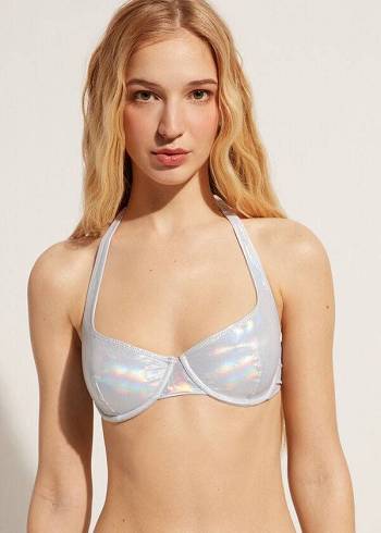 Bikini Tops Calzedonia Coated-Effect Balconette Daytona Prateadas | BR1699SO