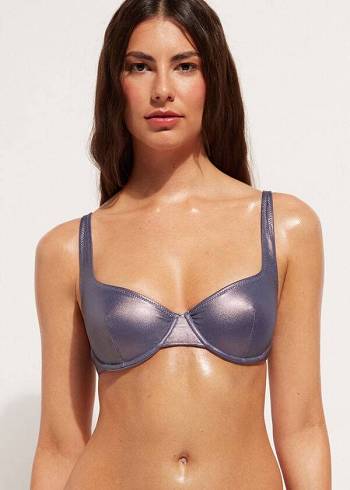 Bikini Tops Calzedonia Coated-Effect Balconette Daytona Azuis | BR1700DN