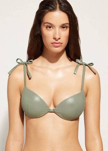 Bikini Tops Calzedonia Graduated Padded Push Up Antigua Verdes | BR1716EX