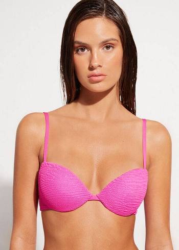 Bikini Tops Calzedonia Graduated Padded Push-Up Miami Rosa | BR1726DN