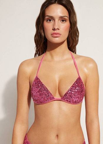 Bikini Tops Calzedonia Graduated Padded Triangle Cannes Rosa | BR1734XF