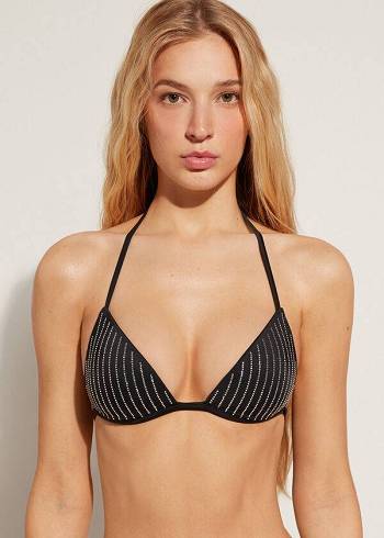 Bikini Tops Calzedonia Graduated Padded Triangle Shanghai Pretas | BR1746UT