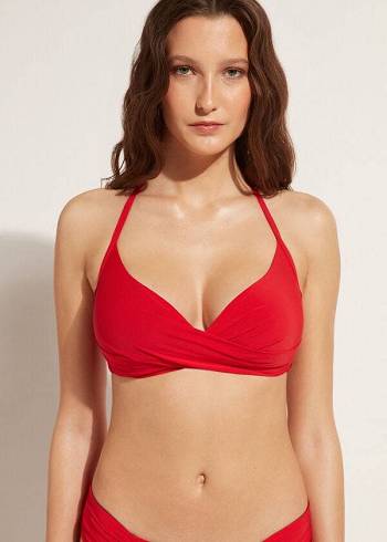 Bikini Tops Calzedonia Graduated Soft Crisscross Padded Triangle Indonesia Vermelhas | BR1759ZG