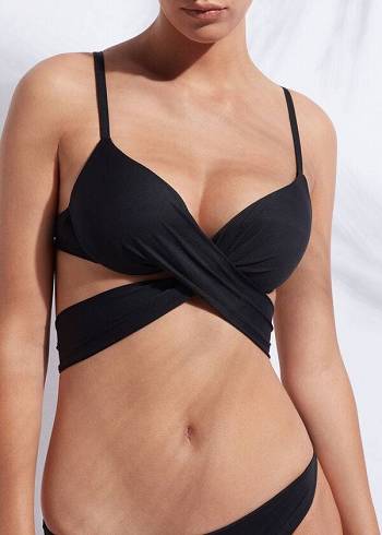 Bikini Tops Calzedonia Indonesia Push Up Criss-Cross Straps Pretas | BR1774OR