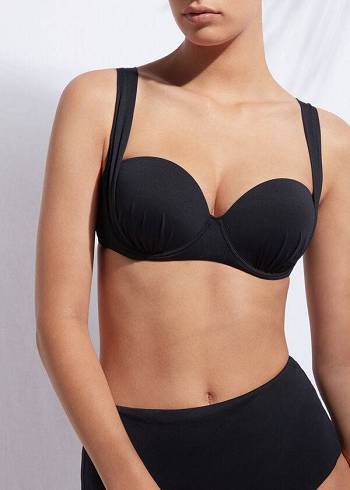 Bikini Tops Calzedonia Indonesia Push-Up Bandeau Pretas | BR1775PQ