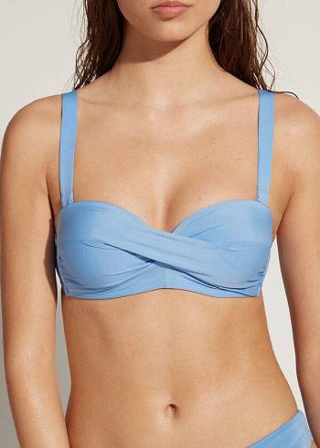 Bikini Tops Calzedonia Padded Bandeau Indonesia Azuis | BR1789BC