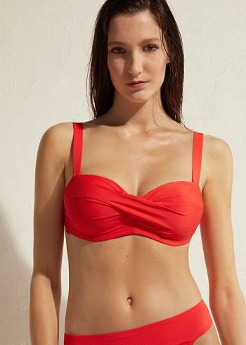 Bikini Tops Calzedonia Padded Bandeau Indonesia Vermelhas | BR1791MA