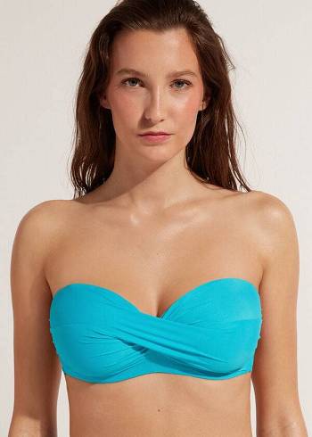 Bikini Tops Calzedonia Padded Bandeau Indonesia Strapless Turquesa | BR1811ZG