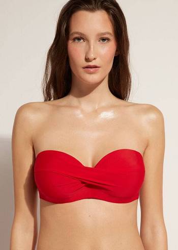 Bikini Tops Calzedonia Padded Bandeau Indonesia Strapless Vermelhas | BR1812XF