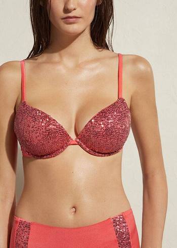 Bikini Tops Calzedonia Padded Push-Up Cannes Rosa | BR1838XF