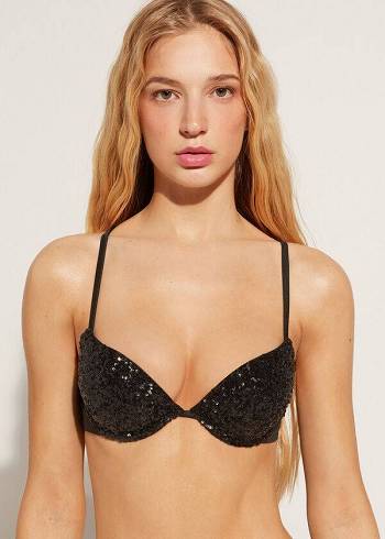 Bikini Tops Calzedonia Padded Push-Up Cannes rosa Pretas | BR1843MA