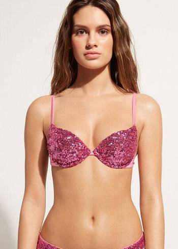 Bikini Tops Calzedonia Padded Push-Up Cannes rosa Rosa | BR1844QZ