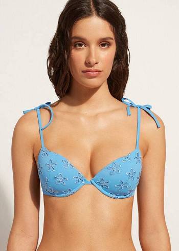 Bikini Tops Calzedonia Padded Push-Up Corfù Azuis | BR1851IS