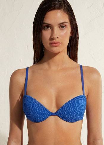 Bikini Tops Calzedonia Padded Push-Up Mykonos Azuis | BR1869MA