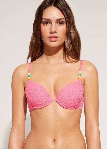 Bikini Tops Calzedonia Padded Push-Up San Diego Rosa | BR1877IS