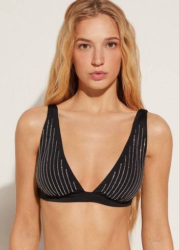 Bikini Tops Calzedonia Padded Triangle Shanghai Pretas | BR1934DN