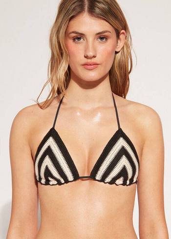 Bikini Tops Calzedonia Triangle String Mumbai Pretas Bege | BR2053WY