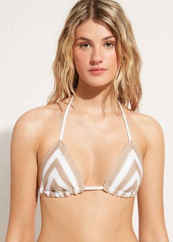 Bikini Tops Calzedonia Triangle String Mumbai Branco Bege | BR2054EX