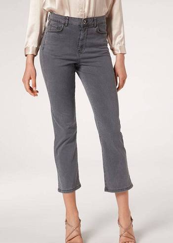 Calça Jeans Calzedonia Eco Light Flared Cropped Denim Cinzentas | BR2571GL