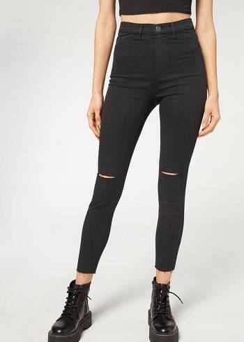 Calça Jeans Calzedonia High-Waist Skinny Pretas | BR2601AP