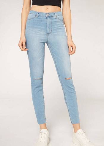 Calça Jeans Calzedonia High-Waist Skinny Azuis | BR2603OR