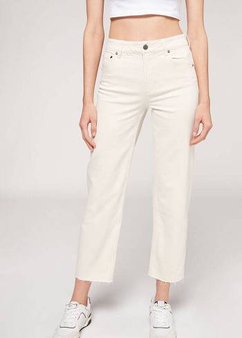 Calças Calzedonia Cropped Straight-Leg Branco | BR2724RW