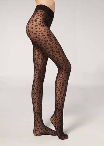 Collants Calzedonia Animal Pattern 30 Denier Sheer Patterned Pretas | BR1084XF