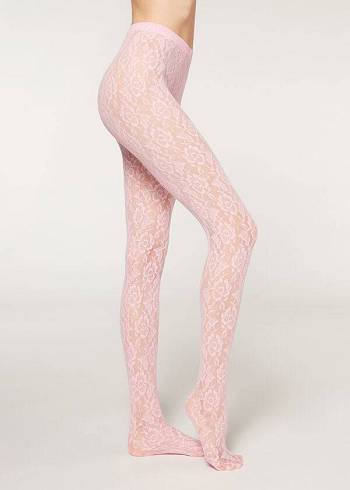 Collants Calzedonia Colored Floral Lace Patterned Rosa | BR1089MA