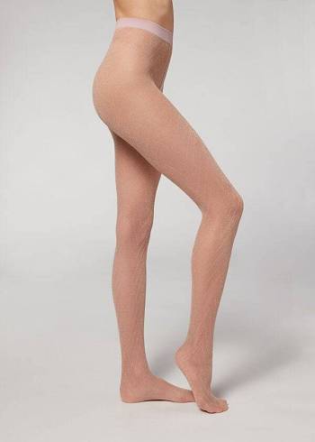 Collants Calzedonia Glitter Chevron-Motif Micronet Rosa | BR1106JJ