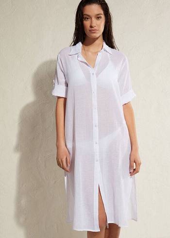 Cover Ups Calzedonia Cotton Maxi Shirt Branco | BR2070LH