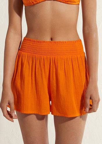 Cover Ups Calzedonia Cotton Shorts Laranja | BR2121KI