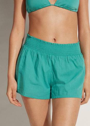 Cover Ups Calzedonia Cotton Shorts Turquesa | BR2119HK