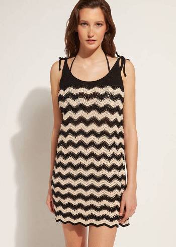 Cover Ups Calzedonia Crochet Dress with Chevron Motif Pretas Bege | BR2073CE