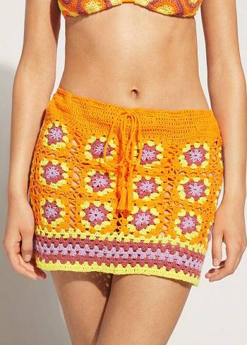 Cover Ups Calzedonia Crochet Skirt Laranja | BR2130QZ