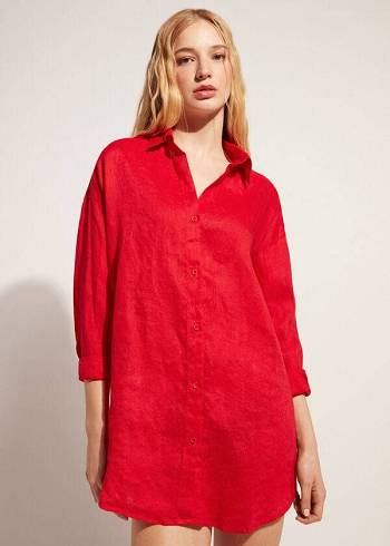 Cover Ups Calzedonia Linen Shirt Vermelhas | BR2095KI