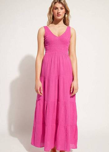 Cover Ups Calzedonia Long Dress with Ruffled Skirt Rosa | BR2102NB