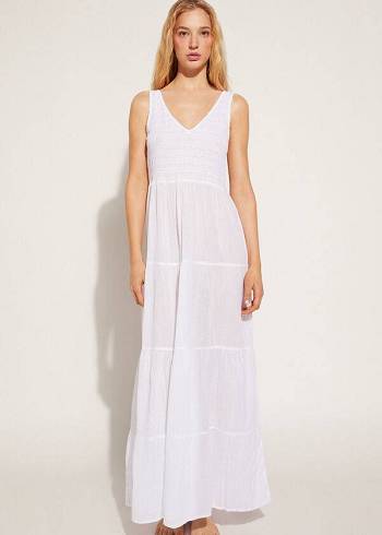 Cover Ups Calzedonia Long Dress with Ruffled Skirt Branco | BR2103MA